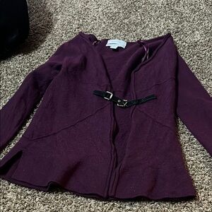 Ellen Tracy Merino Wool Cardigan in Rich Purple